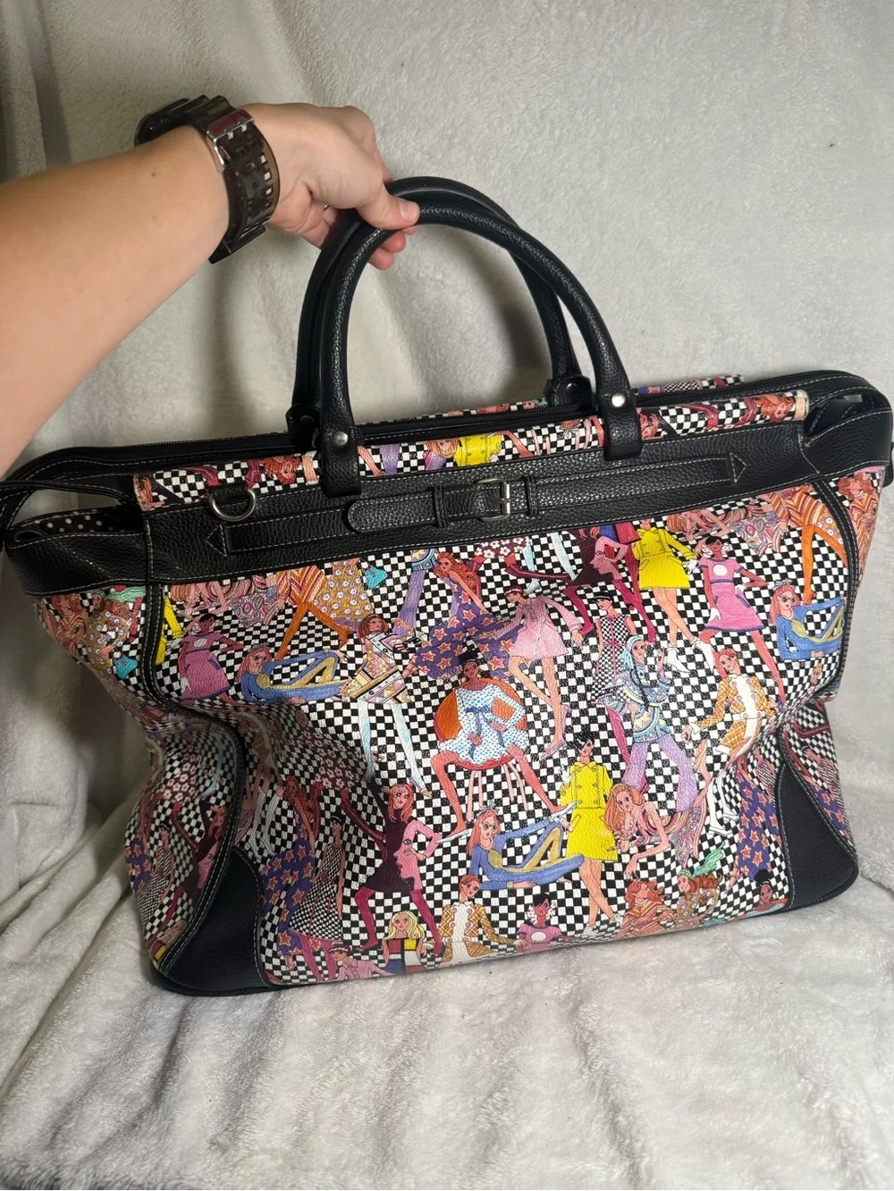 Sydney Love Black Trim Tote with Multicolor Pop Art Figures